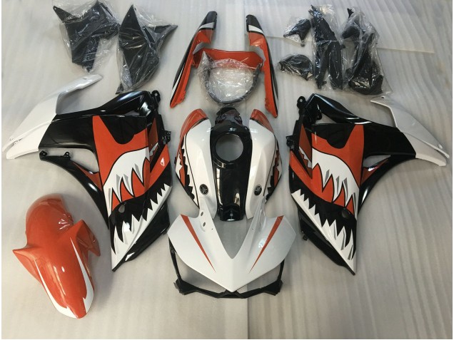 Requin Orange & Blanc 2015-2018 Yamaha R3 Carénage Moto Requin Orange & Blanc 2015-2018 Yamaha R3 Carénage Moto