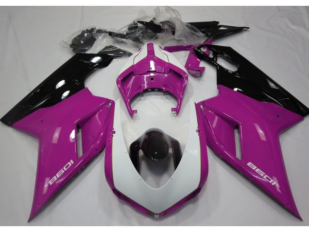 Rose Brillant & Blanc 2007-2014 Ducati 848 1098 1198 Carénage Moto Rose Brillant & Blanc 2007-2014 Ducati 848 1098 1198 Carénage Moto