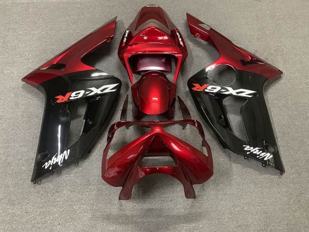 Rouge Brillant & Noir 2003-2004 Kawasaki ZX6R Carénage Moto