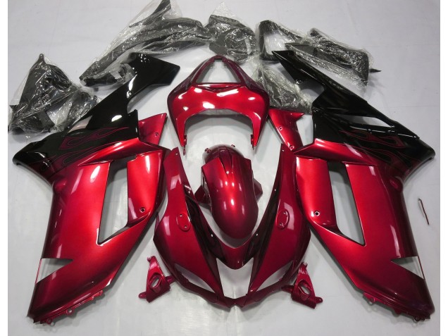 Rouge Brillant & Noir 2007-2008 Kawasaki ZX6R Carénage Moto Rouge Brillant & Noir 2007-2008 Kawasaki ZX6R Carénage Moto
