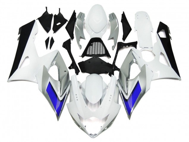 Style Blanc Brillant Avec Des Notes Argentées & Bleues 2005-2006 Suzuki GSXR 1000 Carénage Moto Style Blanc Brillant Avec Des Notes Argentées & Bleues 2005-2006 Suzuki GSXR 1000 Carénage Moto