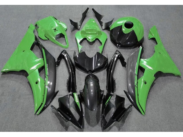Vert Brillant & Fibre De Carbone 2008-2016 Yamaha R6 Carénage Moto Vert Brillant & Fibre De Carbone 2008-2016 Yamaha R6 Carénage Moto