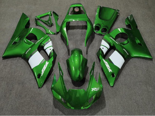 Vert Foncé & Blanc 1998-2002 Yamaha R6 Carénage Moto Vert Foncé & Blanc 1998-2002 Yamaha R6 Carénage Moto
